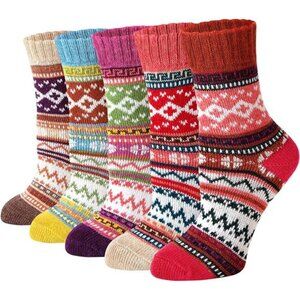 5 Pairs Women's Wool Socks Thick Knit Vintage Winter Cozy Crew Socks